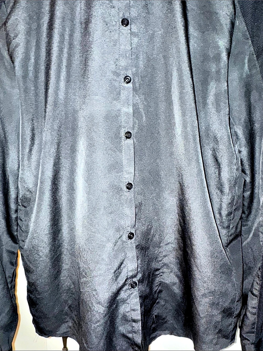 Black Mesh Sleeve & Shoulder Button Down Shirt - Picture 5 of 6